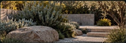 Sculptural stone and native landscaping craftsmanship
